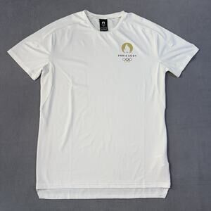 2024 Paris Olympics Shirt Mens Medium White Short Sleeve Official Active Stretch